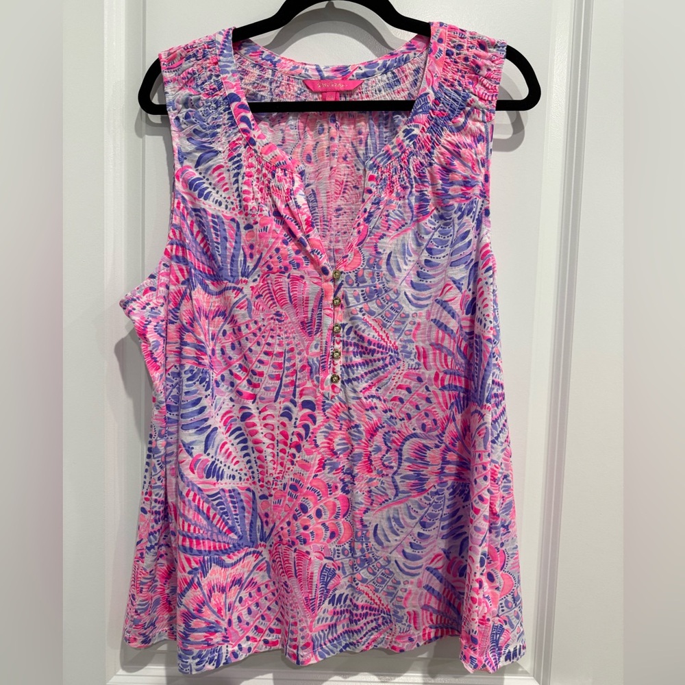 Lilly Pulitzer Pink and Blue Patterned Blouse NWOT